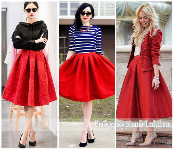 Красная пышная юбка с чем носить?